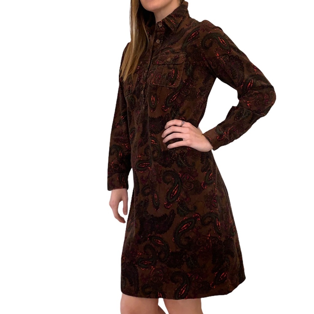 Vintage Long Sleeve Corduroy Paisley Dress